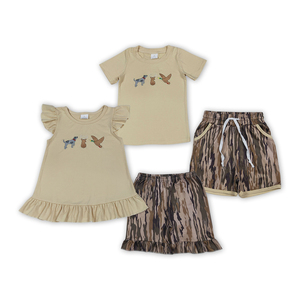 En stock: Conjuntos de verano de camuflaje con bordados de perro, ciervo y pato para niños y niñas, ropa de caza al por mayor, ropa de boutique para hermanos, precio de fábrica. - Product Image 2