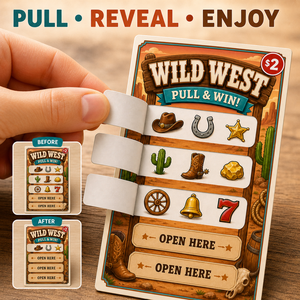 Biglietti da Gioco Wild West con Cinque Finestre Apribili, Biglietti Personalizzati a Vinci Subito <span class=keywords><strong>per</strong></span> Feste a Tema Cowboy, Raccolte Fondi ed Eventi - Product Image 3