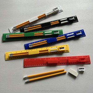 Promotional Modern Plastic Office & School Supply Pencil Eraser Sharpener Set with 30cm Ruler Convenient Multi-Function Kit