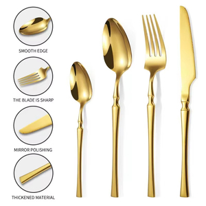24Pcs Cao cấp Vàng Bộ Đồ Ăn Đặt Thép Không Gỉ Bộ Đồ Ăn Dao Nĩa Cà Phê Muỗng Flatware Máy Rửa Chén An Toàn Bữa Ăn Tối Dao Kéo Quà Tặng - Product Image 6