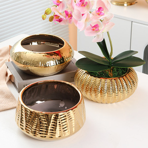 Delicate Gold Ceramic Planter Indoor Phalaenopsis Planter Tabletop Decoration Porcelain Ceramic Flower <strong>Pot</strong> - Product Image 3