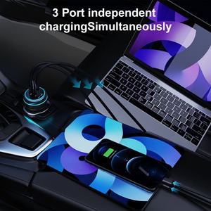 Caricabatterie da Auto 230W 1A2C PD QC a Ricarica Rapida con Doppio Anello Luminoso Blu, <span class=keywords><strong>Accendisigari</strong></span> USB Multifunzione per Smartwatch - Product Image 3