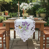 Meilleure vente transfrontalière directe usine : Table longue ajourée en tissu personnalisable, style nordique, broderie florale lavande