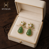 Nouvelles boucles d'oreilles clous en perles d'eau douce naturelles de style chinois, design gourde en jade blanc, argent 925, pour femmes