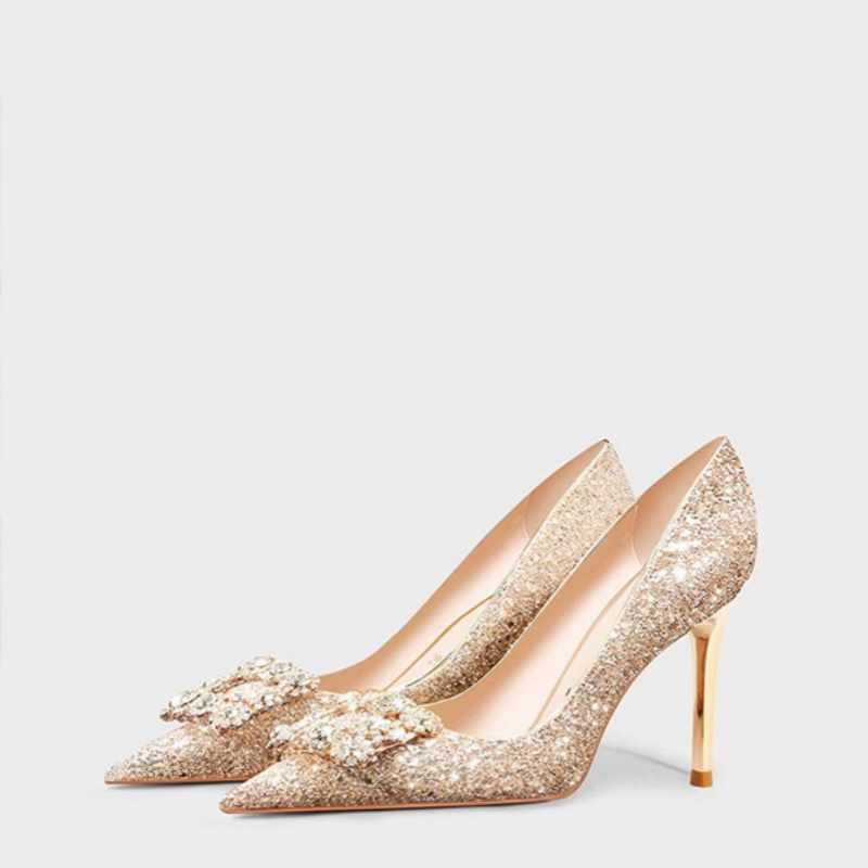 Gold Glitter Shoes Elegant Stylish Footwear for Women