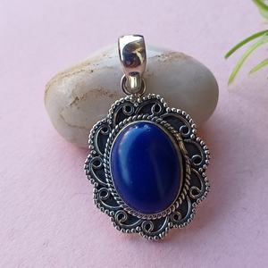 Collar con colgante de plata de ley 925 de estilo Vintage para mujer, de lapislázuli Natural piedra preciosa, joyería atractiva chapada en rodio - Product Image 3