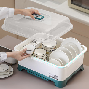 Scatola portaoggetti da <span class=keywords><strong>cucina</strong></span> con scoloatore per piatti, in plastica PP, organizer da tavolo per piatti, ciotole e bacchette, con coperchio - Product Image 2