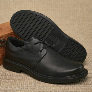 Men's Genuine Leather Oxfords Round Toe Lace-up Black Office Career Dress <b>Shoes</b> <b>Soft</b> Rubber Sole All Seasons - Product Image 3