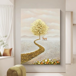 Pintura al óleo pintada a mano, arte abstracto vertical, marco dorado, arte texturizado para pared, decoración para sala de estar, recibidor. - Product Image 3