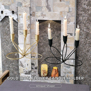 Candelabro de Hierro Dorado con Forma de Flor Irregular, Estilo Europeo, para Decoración del Hogar, Bodas, Navidad, Pascua, Regalo - Product Image 2