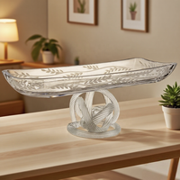 Gegraveerde bladmotief glazen fruitschaal met gedraaide knoopvoet, decoratieve glazen compot schaal voor tafelblad, Ramadan huisdecoratie