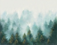 Papier peint mural autocollant imperméable avec paysage de forêt brumeuse pour le salon, la chambre à coucher, la décoration murale de la maison