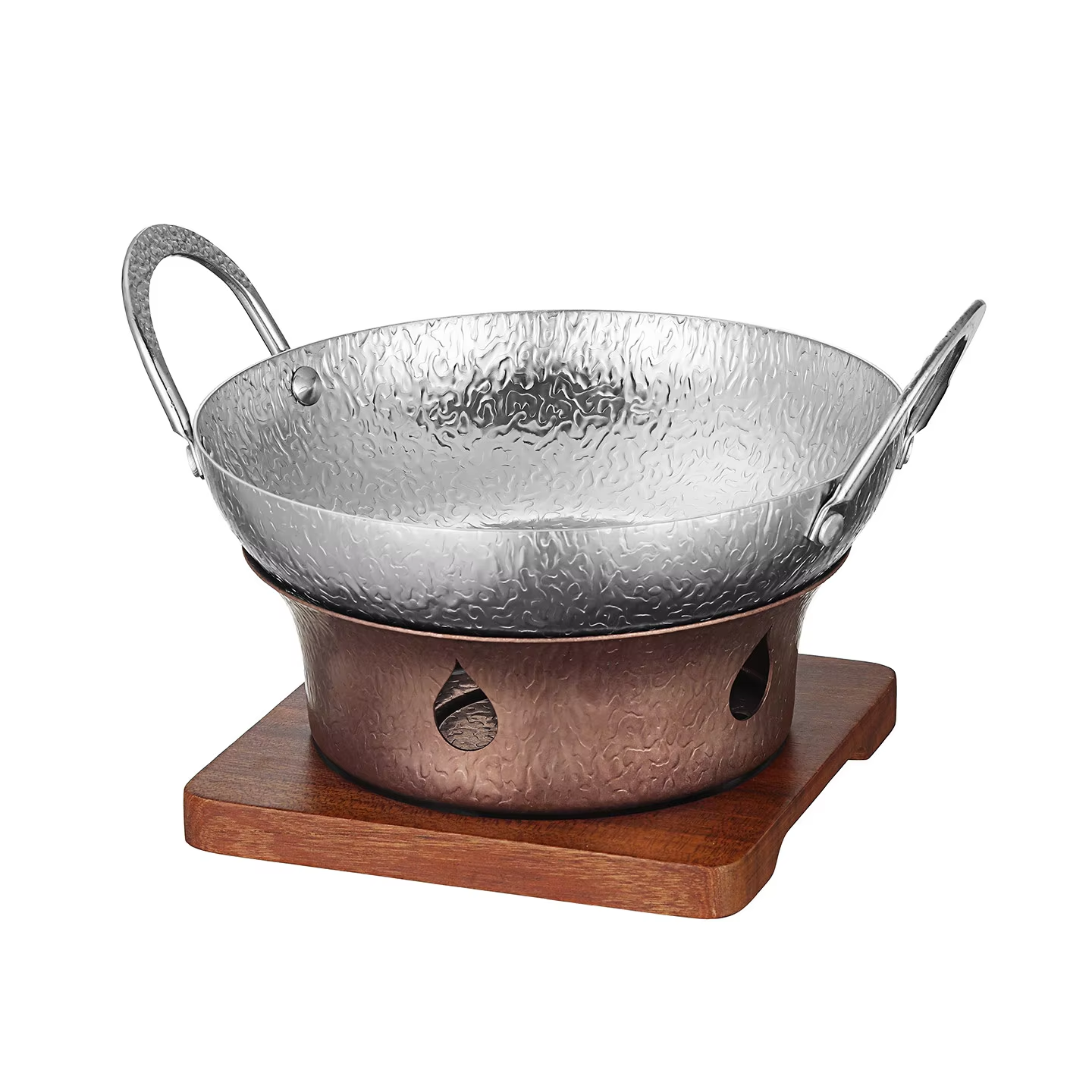 [304 silver] double ear snowflake pot+rose gold stove+wood base