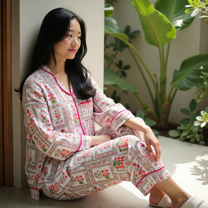 Ensemble de pyjama en coton relaxant avec imprimés classiques élégants Ensemble de pyjama sur mesure Vêtements de nuit à quantité minimale de commande basse Ensemble deux pièces avec col rabattu - Product Image 1