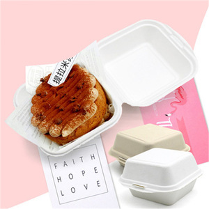 Quadratische Bento-Papierlunchboxen Einweg-Zellstoff-Kuchenverpackungsbox Zuckerrohr-<span class=keywords><strong>Burger</strong></span>-Takeout-Papierbox - Product Image 1