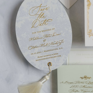 Customized Vintage <b>Design</b> Wedding Card Set Die Cut Shaped Ribbon Invitation RSVP <b>Menu</b> Included Paper Paperboard Printing - Product Image 2