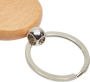 Wood Gift Key Chain with the Metal Ring <strong>Oak</strong> Wood Key Chain with <strong>Circle</strong> Wooden Laser Engraving Products Blank - Product Image 3