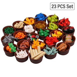 Ensemble de 23 blocs de construction MOC, accessoires alimentaires, compatibles avec les grandes marques, briques miniatures de fruits et de burgers, pièces de jouets DIY pour la ville - Product Image 1