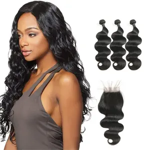 Real Unprocessed Virgin Temple Human Hair, Mink Virgin Brazilian Remy Body Wave Hair Bundles With Closure Fashion Product