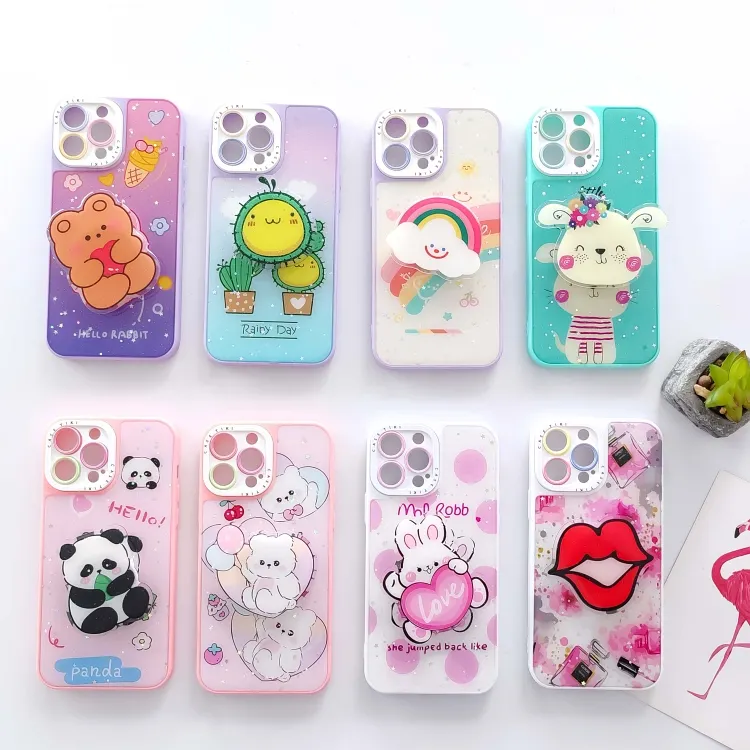 Pupil Eye Two-In-One Painted Drip Tape Special-Shaped Bracket Cell Phone Case for iPhone Samsung Xiaomi