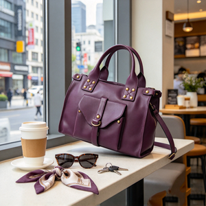 Purple Faux Leather <b>Women</b> Top Handle Handbag Rivet Decor Shoulder Crossbody <b>Bag</b> <b>For</b> Daily <b>Work</b> Shopping - Product Image 5