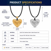 Collier unisexe en acier inoxydable plaqué or 18 carats avec pendentif cœur martelé et chaîne corde, prêt à être expédié en gros