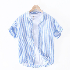 Vendita calda Della Banda degli uomini di <span class=keywords><strong>Lino</strong></span> Camicia Casual di Alta Qualità A Buon Mercato Confortevole E Traspirante Camicia A Maniche Corte <span class=keywords><strong>Slim</strong></span> <span class=keywords><strong>Fit</strong></span> Camicia di Vestito - Product Image 1