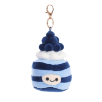 Groothandel Kawaii Blauw Gestreepte Blauwe Bes Cupcake Pluche Sleutelhanger Schattig Fruit Dessert Gevuld Tas Hangertje Metalen Kreeftgesp