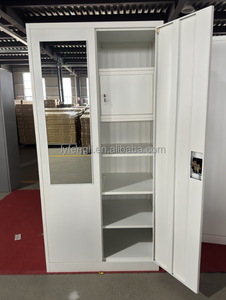 Armoire de bureau moderne en acier à 2 portes avec grand miroir, armoire métallique avec coffre-fort intégré - Product Image 4