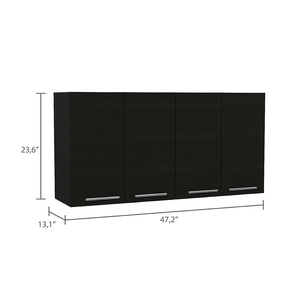 Armario de Pared Rectangular con Cuatro Puertas Batientes para Cocina, <span class=keywords><strong>Color</strong></span> <span class=keywords><strong>Wenge</strong></span>, Almacenamiento Superior con Estantes Ajustables - Product Image 6
