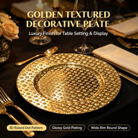 Assiette décorative en plastique doré électroplaqué sur mesure, avec motif de perles en relief, pour banquets, mariages et décorations de table de fêtes