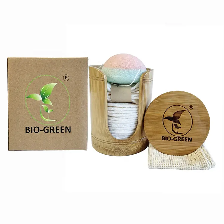 Almofadas de bambu reutilizáveis 100%, ecológicas, removedores de maquiagem, com bolsa de lavanderia lavável e caixa redonda para armazenamento