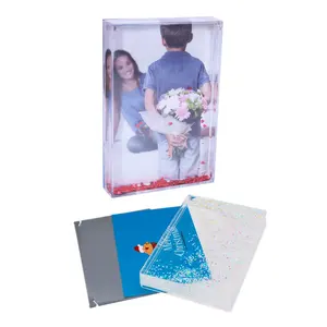 Groothandel 5x7 wit fotolijsten-Grote Maat 5 "X 7" Acryl Vloeistof Fotolijst Kerst Frame Sparkle Wedding Fotolijsten