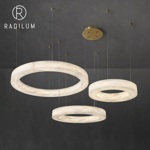 Modern Ring Alabaster Adjustable Height Pendant Light Luxury Brass Metal <b>Hanging</b> Lamp Villa Living Room LED Designer Chandelier - Product Image 1