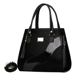 Sac à main en cuir noir pour femme Fana Marian avec broderie de plumes et décorations de perles, élégant sac à main pour un usage quotidien - Product Image 1