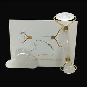 Rouleau de massage facial en pierre naturelle obsidienne néphrite avec logo personnalisé, ensemble de rouleaux de massage en opale rose et Gua Sha - Product Image 2