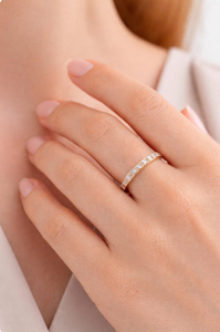 14K Gold Baguette Diamond Half Eternity <b>Ring</b>, 3mm Channel Set <b>Stacking</b> Band - Product Image 4