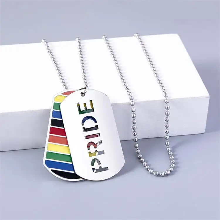 Toptan özel Metal lezbiyen bayrağı kolye renkli emaye Lgbtq Lgbt Gay Pride gökkuşağı köpek etiketi kolye için Logo ile Peolple