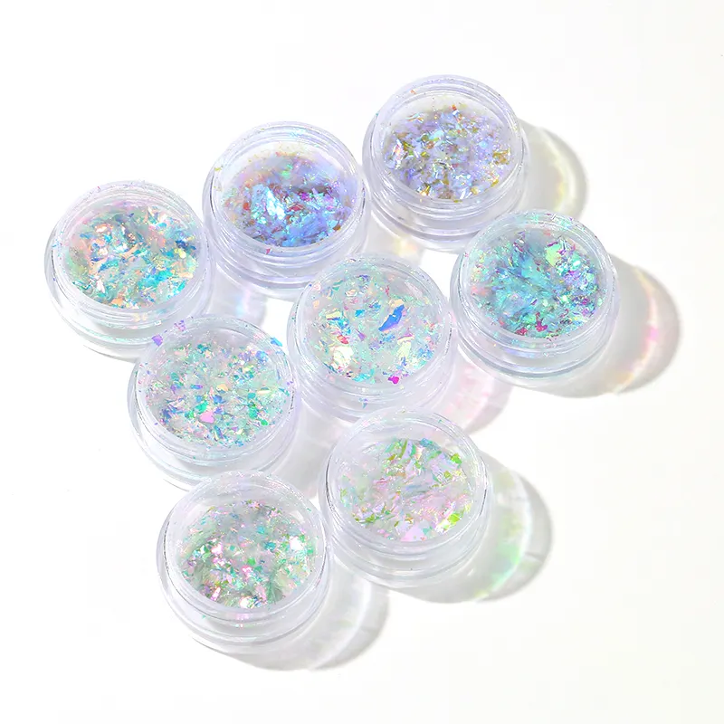 Holographic Shiny Glass Nail Sequins Iridescent Flakes Magic Chrome Mermaid Aurora Glitter Crystal For Nail Art Decoration