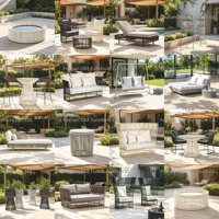 Ensemble de salon de jardin en corde tressée avec canapé-lit, assise profonde, structure en aluminium et coussins gris texturés pour jardin, villa, terrasse, balcon, cour