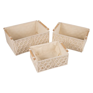 <span class=keywords><strong>Panier</strong></span> de rangement en macramé tissé à la main, <span class=keywords><strong>panier</strong></span> décoratif avec poignées en <span class=keywords><strong>bois</strong></span> pour salle de bain, salon - Product Image 2