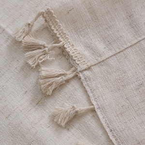 Cortinas de <span class=keywords><strong>colores</strong></span> naturales semisombreadas de granja, cortinas transparentes de lino grueso con borlas - Product Image 4