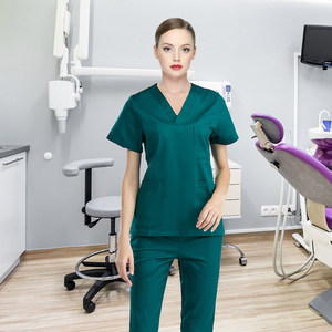 Ensemble de blouses et pantalons d'hôpital 100 % coton à col en V pour femmes, manches courtes, uniformes d'infirmière, tenue de travail confortable et antistatique - Product Image 2