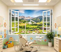 Papier peint mural 3D personnalisé, paysage de montagne et de vallée, fausse fenêtre, nature, herbe verte, fleurs, pour bureau, salon, décoration murale de la maison