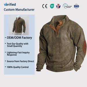 Sweat-shirts pour hommes de couleur unie à la mode britannique, sweat-shirts en velours côtelé sans capuche, sweat-shirts pour hommes de haute qualité, col montant pour <span class=keywords><strong>l</strong></span>'hiver - Product Image 1