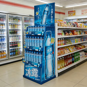 Expositor de Piso de Cartón Corrugado Personalizado para Bebidas, Botellas de Agua Mineral, para Tiendas y Promociones - Product Image 1