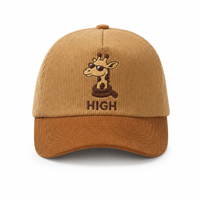 Casquette de baseball personnalisée en velours côtelé avec broderie animale, bicolore, visière incurvée, style Dad Hat, ajustable, streetwear, vente en gros, fournisseur OEM