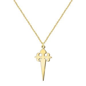 Ciondolo croce di Santiago in acciaio oro collana pregiata con disegno a croce resistente - Product Image 1