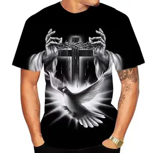 Alta calidad personalizado impreso religión cristianismo Jesús Cruz patrón alta calidad hombres camiseta personalizada