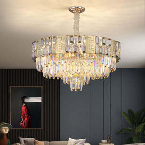Lámpara de techo LED moderna de cristal redondo dorado con techos altos, de titanio, acero inoxidable y oro S, para sala de estar - Product Image 1